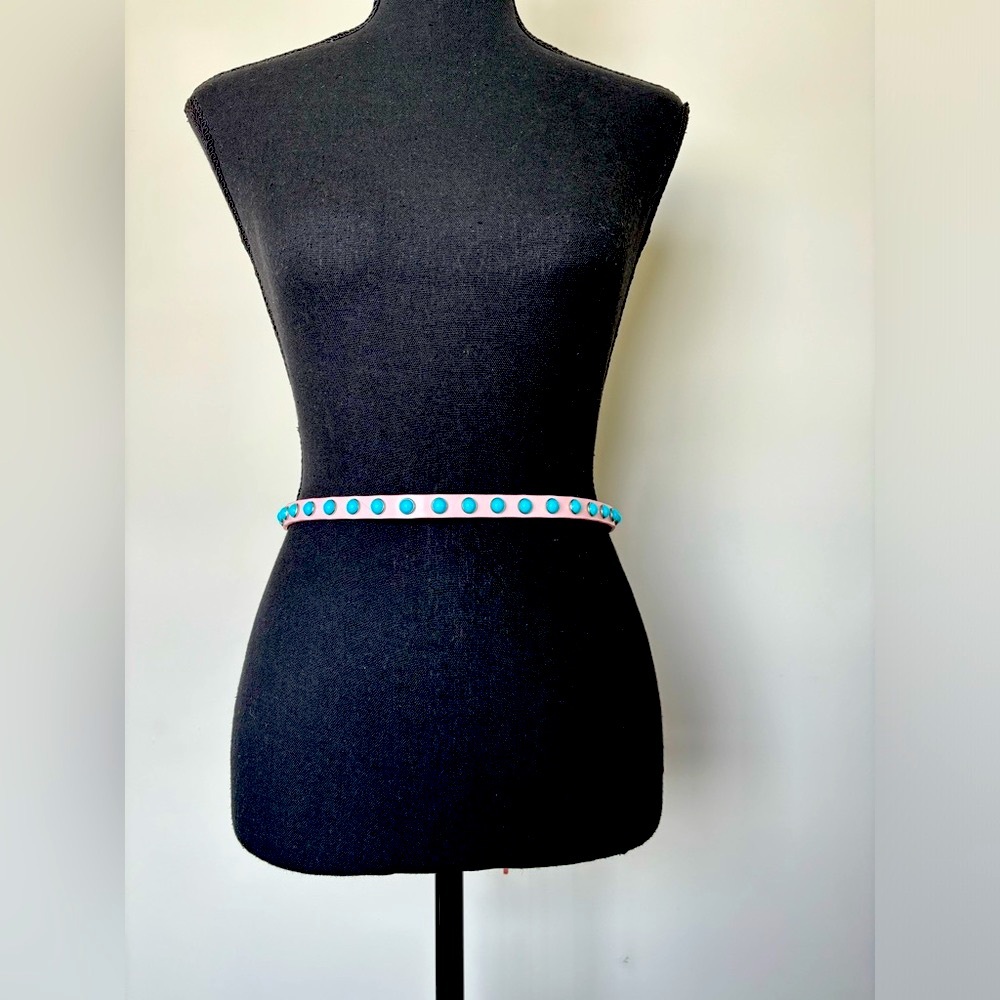 🌷Sale🌷Pink PU and Genuine Leather Adjustable Belt with Simulated Turquoise
